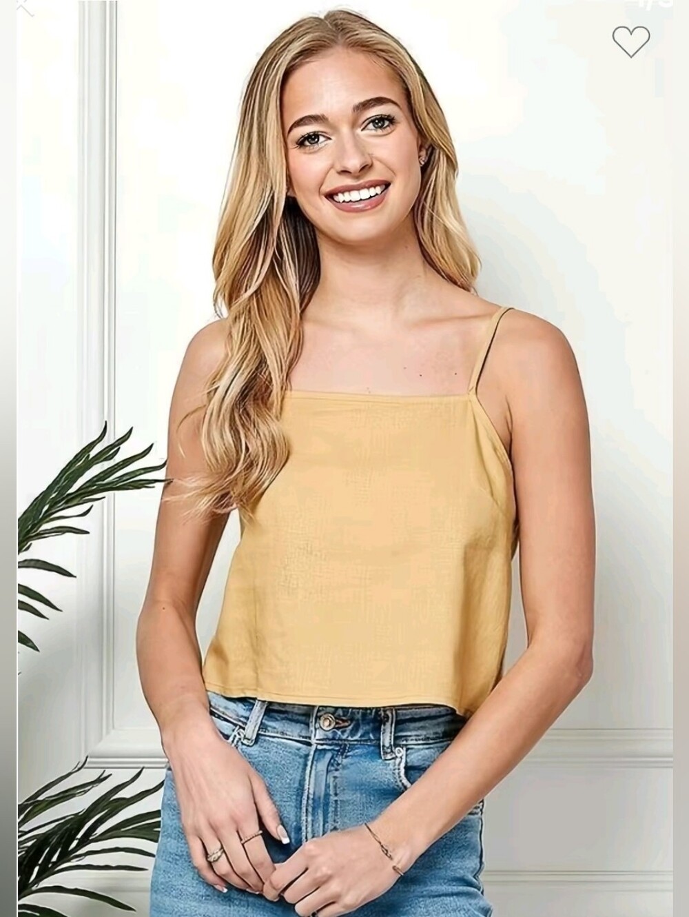 Linen Everyday Square-Neck Spaghetti Strap Tank Top - Mustard